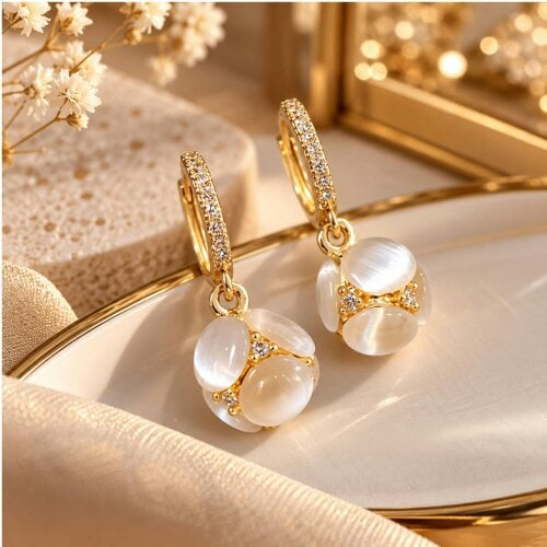 smartbies Luxury Gold Drop Earrings for Women with Gift Box – Elegant White Floral Crystal Earrings, Jewellery Gift for Her