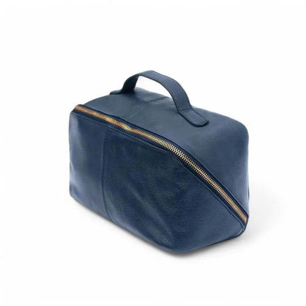 Front view of Navy large makeup washbag Seville
