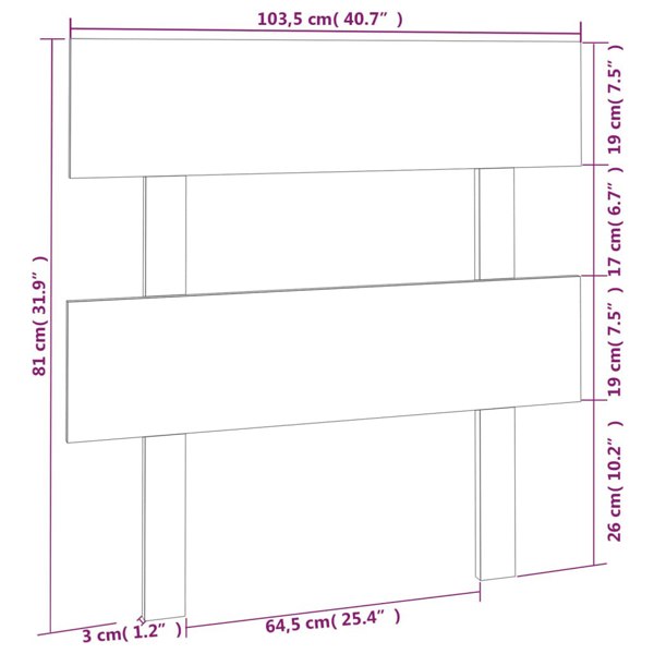 Berkfield Bed Headboard Black 103.5x3x81 cm Solid Wood Pine
