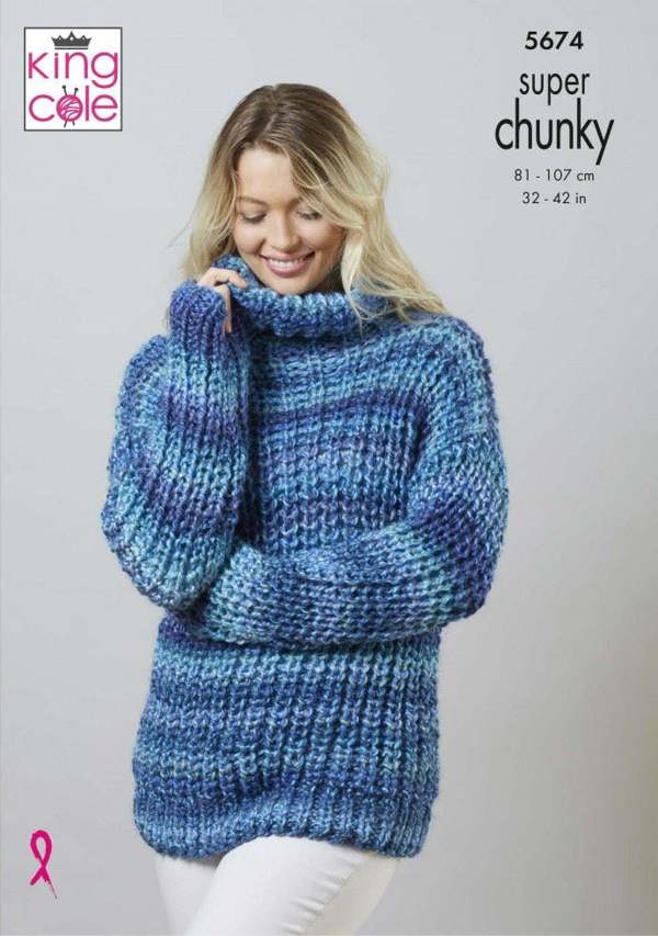 King Cole Explorer Super Chunky Knitting Pattern 5674, Cardigans, Sweaters for Women, 32 - 42 Inches