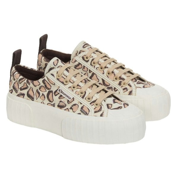 Superga Womens 2631 Giraffe Print Platform Trainers - Beige Natural