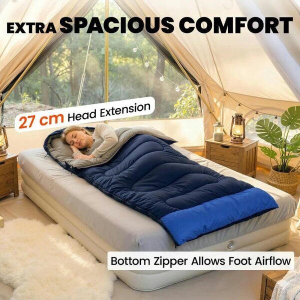 Sleeping Bag for Adults, Lightweight & Compact Sleeping Bag, 3 Seasons, Navy Blue