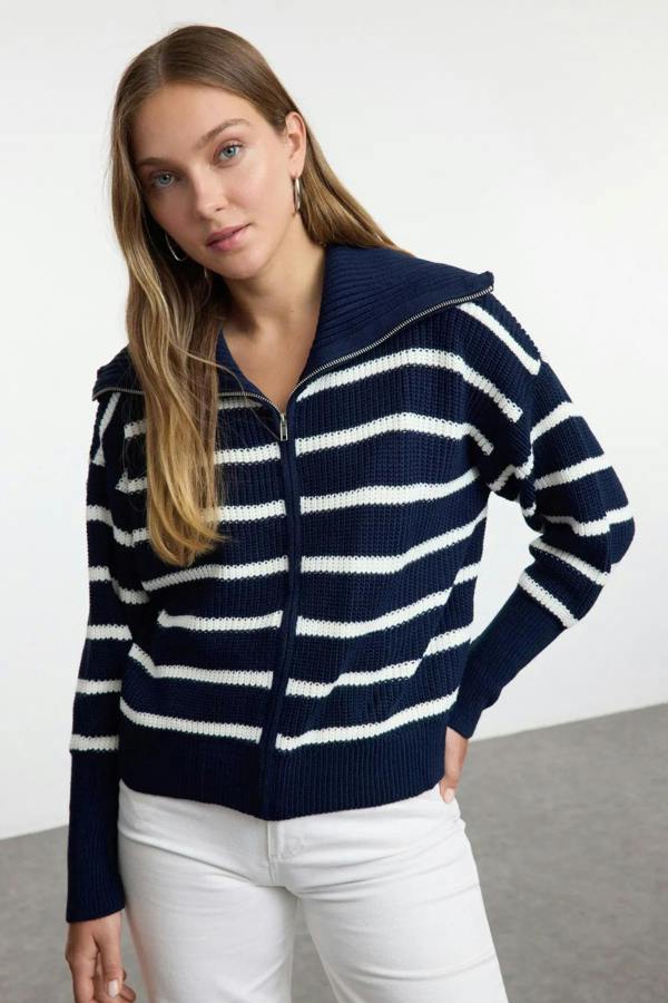 Hoxton Gal Oversized Draped Collar Zip-Up Knit Cardigan