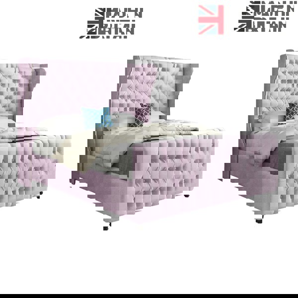 Casa Magna Donati Straight Curved Top Upholstered Soft Velvet Bed Frame - Pink