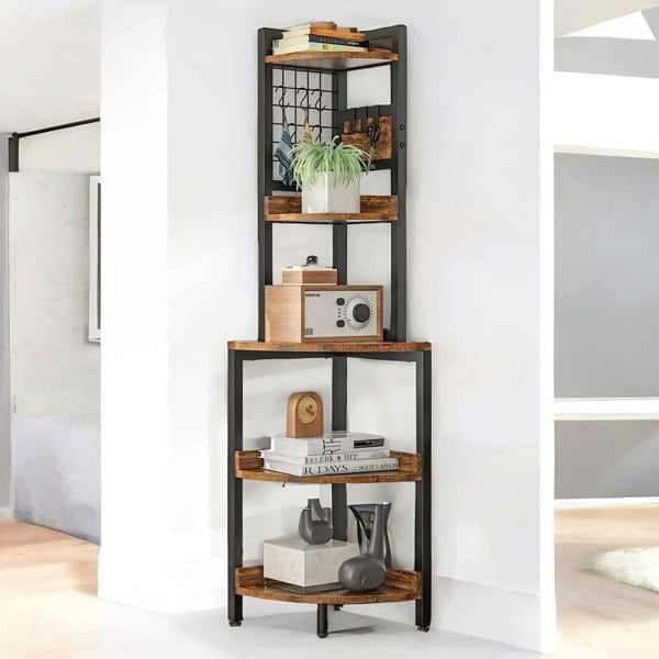 Rafaelo Mobilia Industrial Free-Standing 5 Tier Corner Shelf Rustic Brown