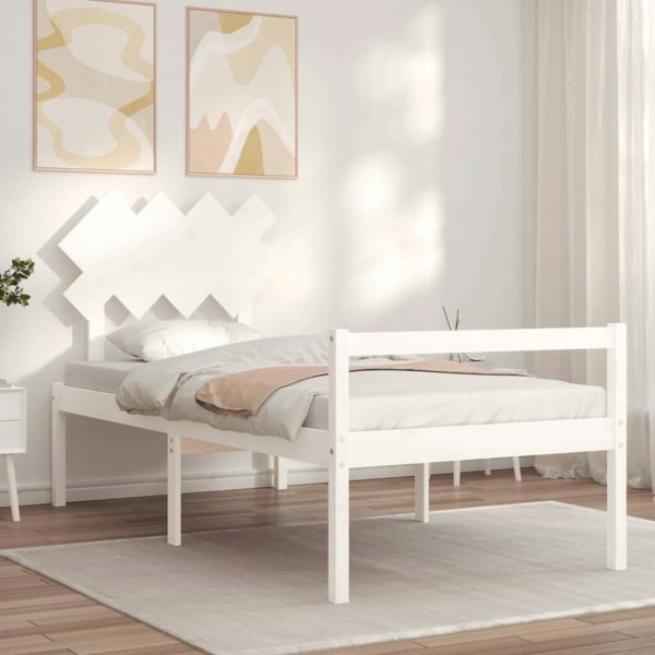Berkfield Bed Frame with Headboard White Single Solid Wood