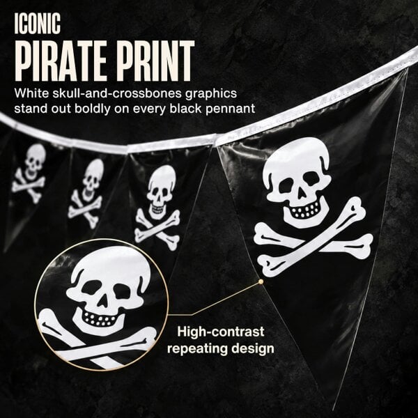 Shatchi 6m Pirate Bunting with Black Skull and Crossbones Pennants for Parties and Displays
