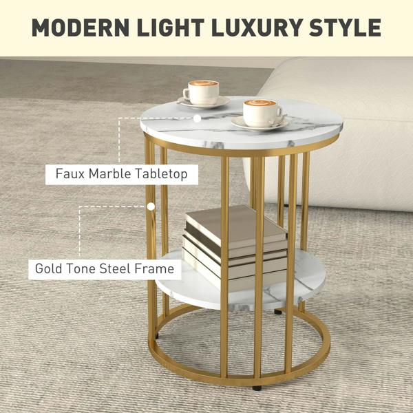 Wyld Haus Veco Metal And Marble Effect White And Gold Tone Set Of 2 Coffee Tables