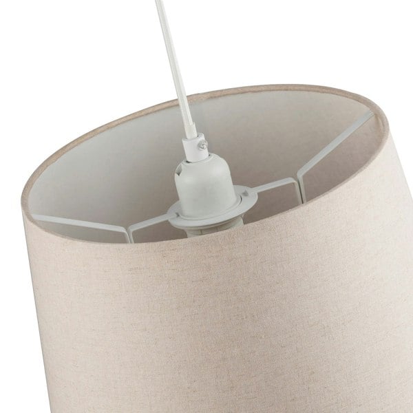 Designer Taupe Beige Naturally Textured Linen Lamp Shade in Drum Shape Image 4
