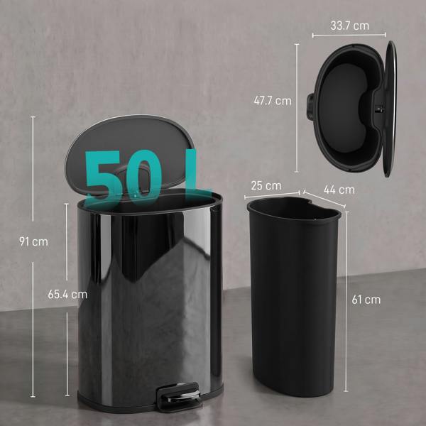HOMCOM 50L Kitchen Pedal Bin Rubbish Bin with Soft-Close Lid