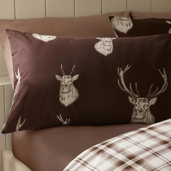 Catherine Lansfield Stag Check Reversible Duvet Cover Set Chocolate
