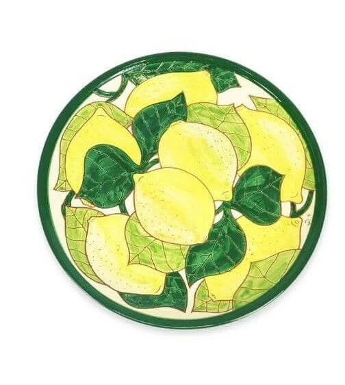 Green yellow lemon painted ceramic plate