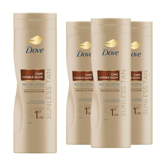 Dove Visible Glow Self-Tan Lotion Nourishing Care Medium to Dark Skin, 4x400ml