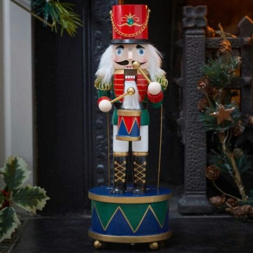Samuel Alexander 30cm Musical Christmas Drummer Wooden Nutcracker Decoration