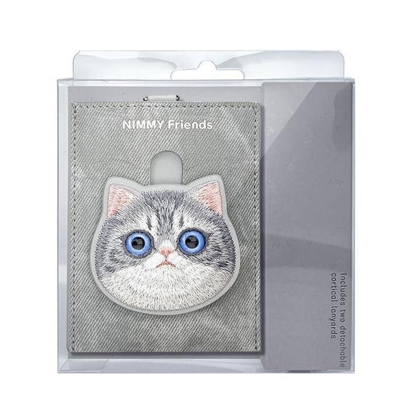 Nimmy Friends Nimmy Big Eye Cute Pet Silver Shaded Cat Face Card Sleeve Holder Grey - N-XDY-KT-023