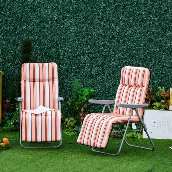 Bobobiy Reclining Garden Chair Set of 2, 5-Level Adjustable Zero Gravity Chairs with Cushions, Orange Stripe