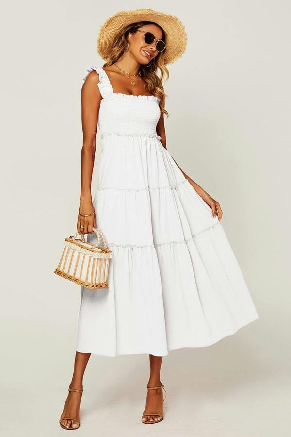 FS Collection Hem Detail Tiered Maxi Dress In White