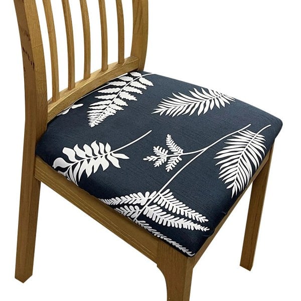 Anyseat Chair Cover Dark Blue Leaves Print Stretch Seat Cover for Home Dinning Kitchen Washable Removable