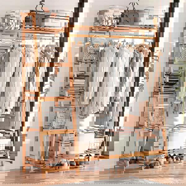 Living and Home Multi-Functional Bamboo Garment Clothes Rack 7-Tier Storage Shelf Coat Hanging Rack