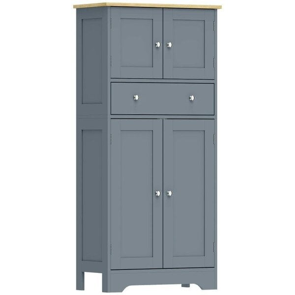 Kitchen Cupboard, Modern Freestanding Kitchen Storage Cabinet with Doors and Shelves, Grey Blue
