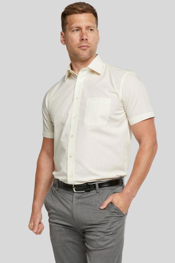 Cream Classic Easy Care Short Sleeve Shirt