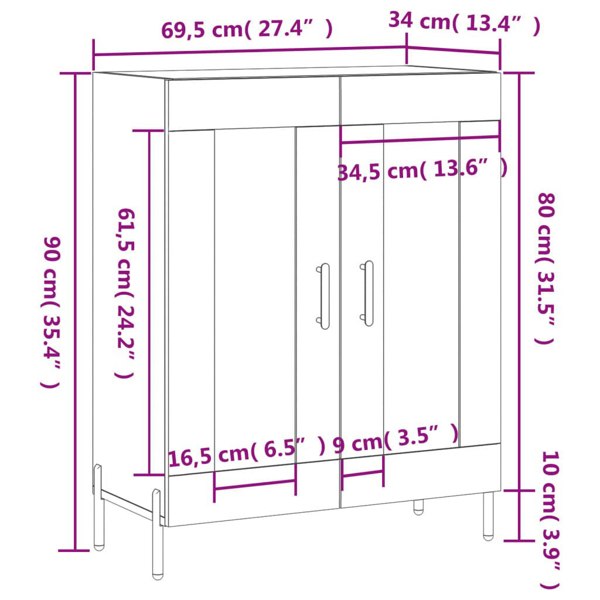 Berkfield Sideboard White 69.5x34x90 cm Engineered Wood