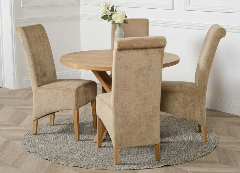 That's Furniture Oregon Round Oak Dining Table with Montana Fabric Chairs