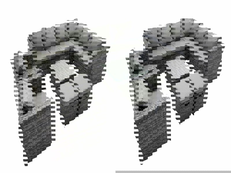 Fimous Outdoor PE Rattan Garden Furniture Sofa Set with Square Coffee Table 2 Small Stools 2 Chair Dark Grey