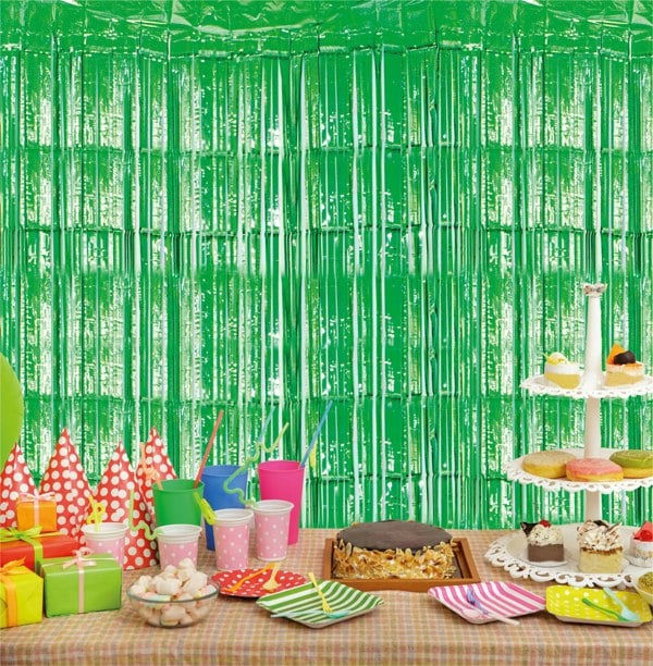 Cheetah Shimmer Tinsel Curtain, 3M x 1M Green