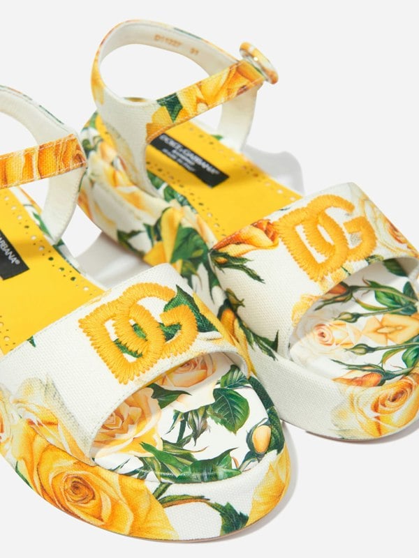 Dolce & Gabbana Kids Dolce & Gabbana Girls Canvas Rose Print Sandals in Multicolour