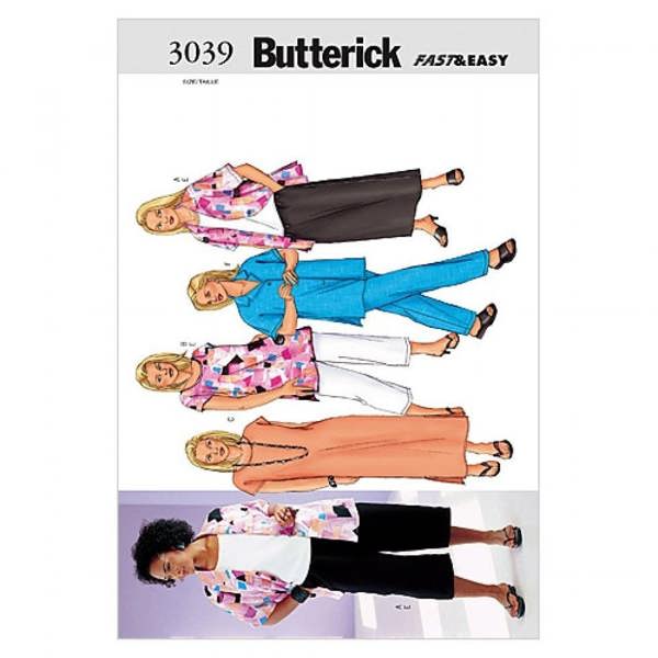 Butterick Sewing Pattern 3039, Dresses, Trousers, Skirts, Tops for Women, 16W-18W-20W - Easy
