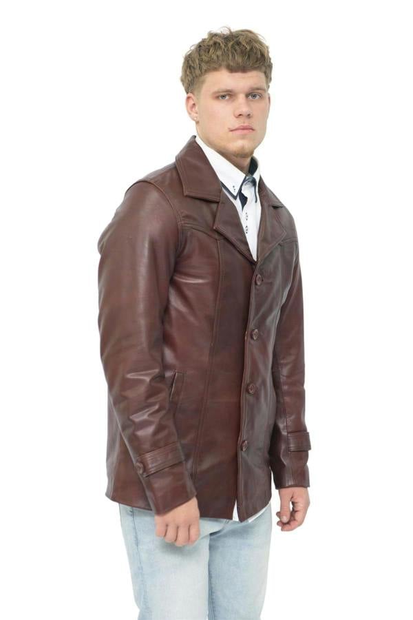Infinity Leather Men’s Brown Vintage Trench Style Leather Coat-Macau