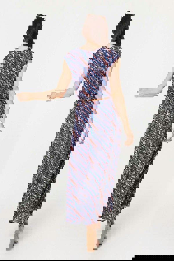 Navy | Printed Belt Detail Maxi Skirt