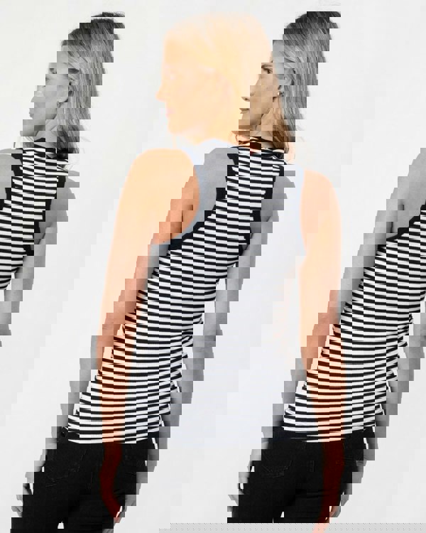 Tommy Hilfiger Stripe Rib Womens Slim Tank Top - Mini Stripe Desert Sky/White