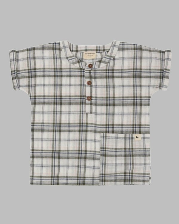 Multicolour Check Print Mandarin Collar Shirt - image 1