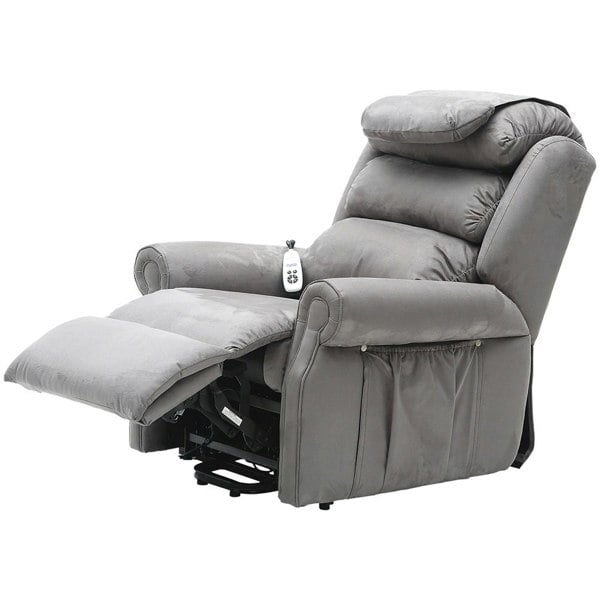 Dual Motor Rise and Recline Armchair - Waterfall Pillow - Grey Suedette Fabric Loops