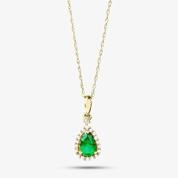 T. H. Baker 9ct Gold Diamond Emerald Pear Shape Pendant VP0S604 9KY/EM