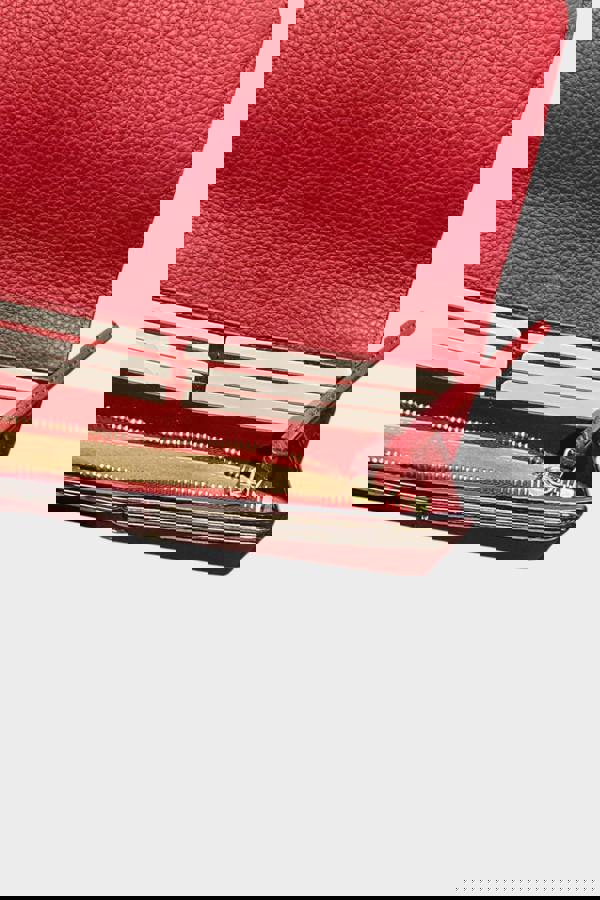 Chloé Leather Alphabet Flap Long Wallet Maroon Red