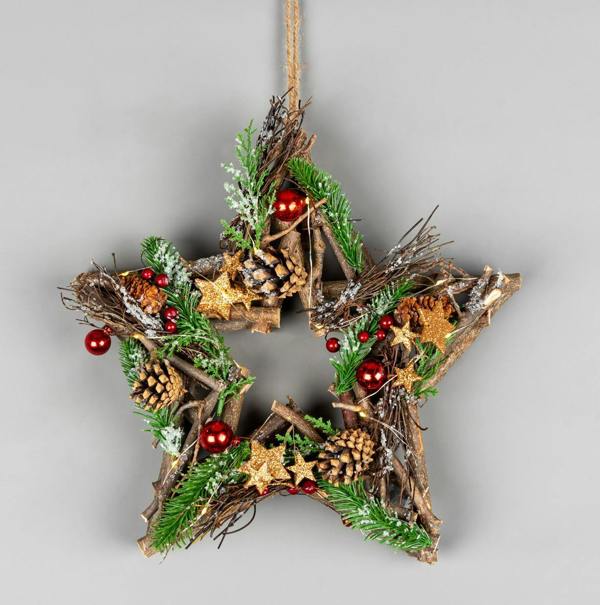 35cm B/O LED Twig Hanging Star with Warm White Lights, Red and Brown Festive Christmas Decoration image 5