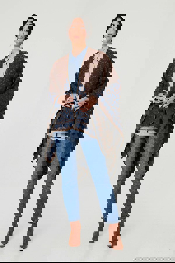 Beige | Paisley Print Oversized Poncho
