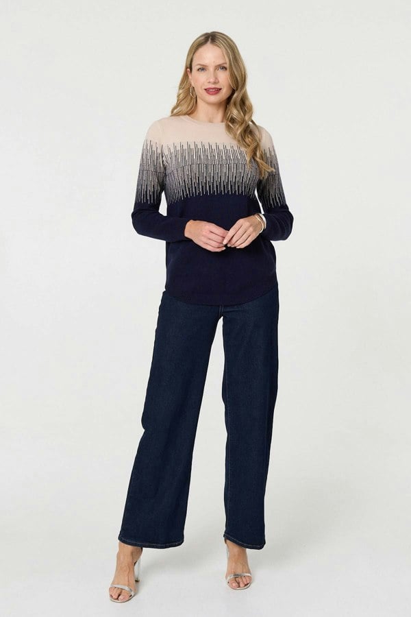 Navy | Sparkly Embellished Long Sleeve Jumper