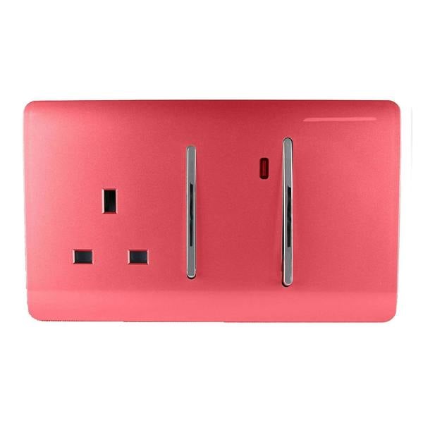 Trendi Switch 45 Amp Cooker Switch & 13 Amp Plug Socket with Neon in Strawberry Red