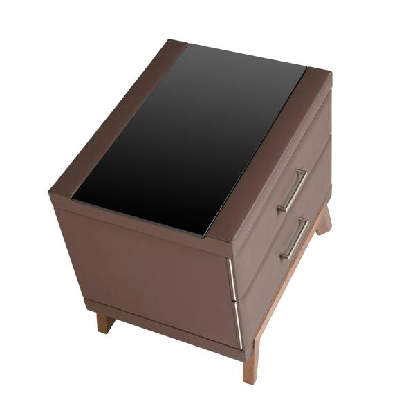 Angel Cerdá Leatherette Bedside Table, Walnut With Black Glass Top 7162