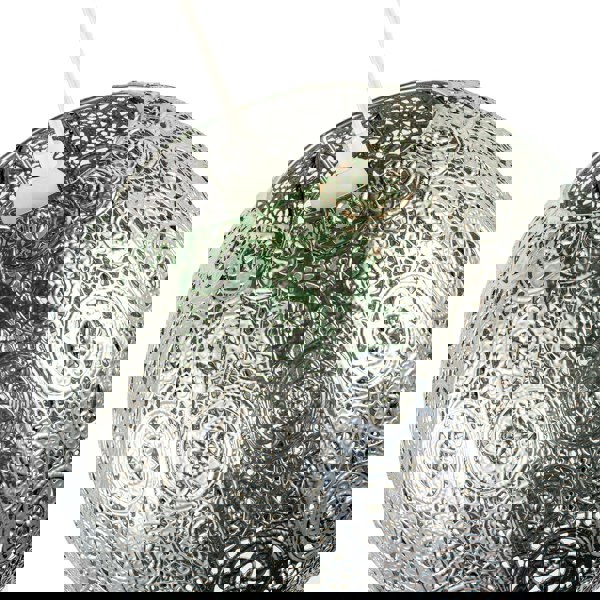 Spherical Vintage Moroccan Pendant Lamp Shade in Shiny Silver Metal Image 3