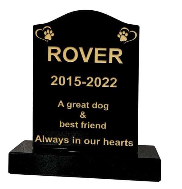 Memorials Direct Granite Memorial Ogee Headstone – Small Size- For Pets with Paw & Heart- Free Personalised Engraving