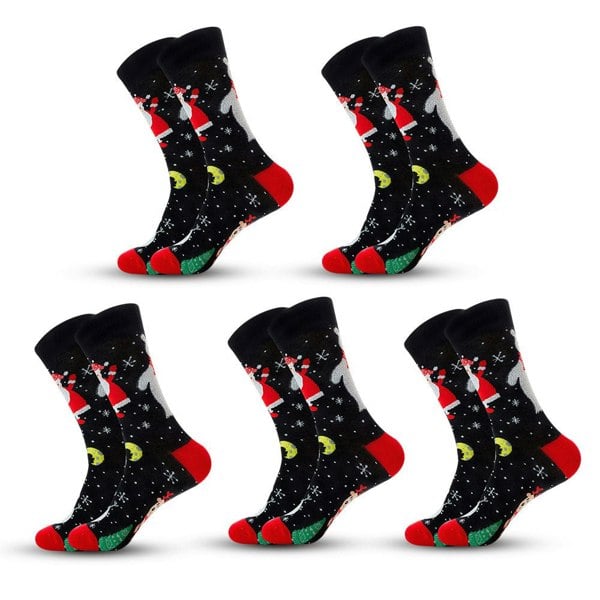 Anyfootwear 5 Pairs Red Black Size 5-13 Socks Crystal Silk Tide Winter Holiday Design Plus Snowflake Stocking Comfortable To Wear Perfect For Women
