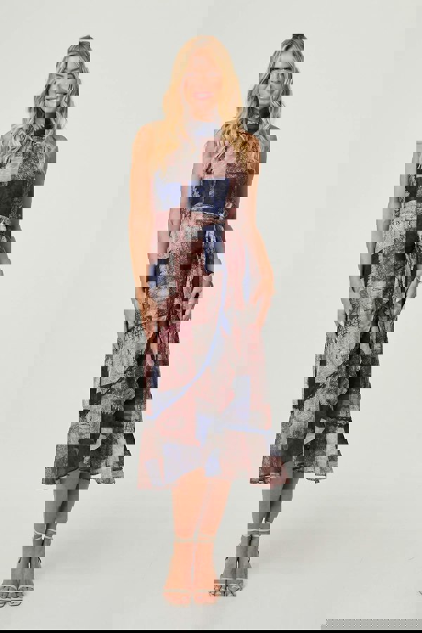 Navy | Patchwork Sleeveless Midi Wrap Dress