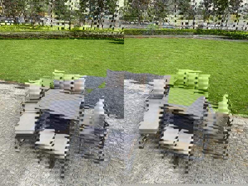 Fimous Aluminium Garden Furniture Sets 8 Seater Outdoor Sofa Set with Adjustable Rising Dining Table 2 Chairs 3 Footstools Side Table - Dark Grey