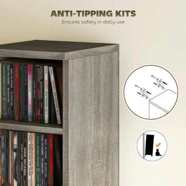 Bobobiy Set of 2 CD Media Display Shelf Unit Tower Rack with Adjustable Shelves, Distressed Grey
