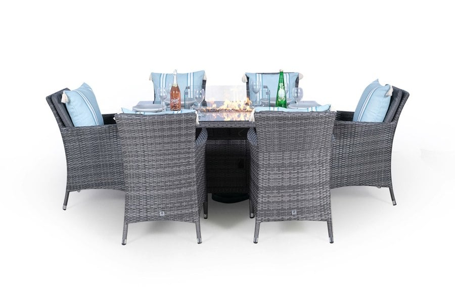 Giardino Savannah Fire Pit 6 Seater Rectangle Rattan Dining Set